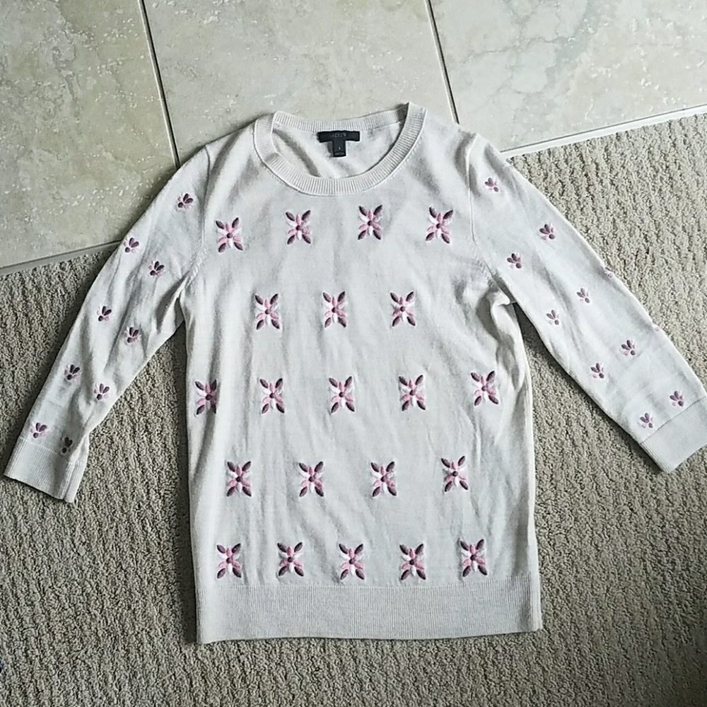 J Crew 100% Merino Sweater with Embroidery